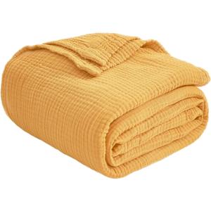 EMME Cotton Muslin King Blanket Bed Layering Bedspread Coverlet Breathable Gauze Soft Lightweight (Heather Yellow, 108"x90")