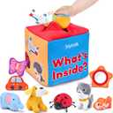 JoyCat Baby Toys 6-12 Months - Mystery Soft Box with 10 Sensory Objects, Rattle, Crinkle Paper, Mirror - What's Inside Box Infant Gifts, Soft Busy Toys 1-2 - Baby Birthday Gifts Boy Girl Chirstmas