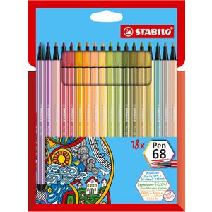 STABILO Premium Fiber-Tip Pen Pen 68 - Pack of 18 - Assorted Colors - Coloring Felt Tip Marker, Fine Point, 1mm Tip