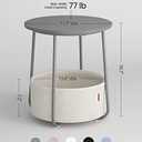 VASAGLE LILEA Collection - Small Round Side End Table, Modern Nightstand with Fabric Basket, Cement Gray and Cream White ULET223G49