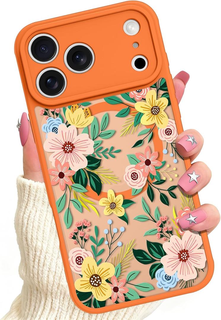 Case Designed for iPhone 17 Pro Floral Flower Cute Girly Orange