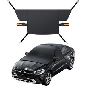 Windshield Cover for Ice and Snow, Winter Summer Sunshade with Thickened 600D Oxford Fabric, Universal Car Frost Shield Snow Cover Windshield Protector Yellow Earmuffs with Four Straps (1PC)
