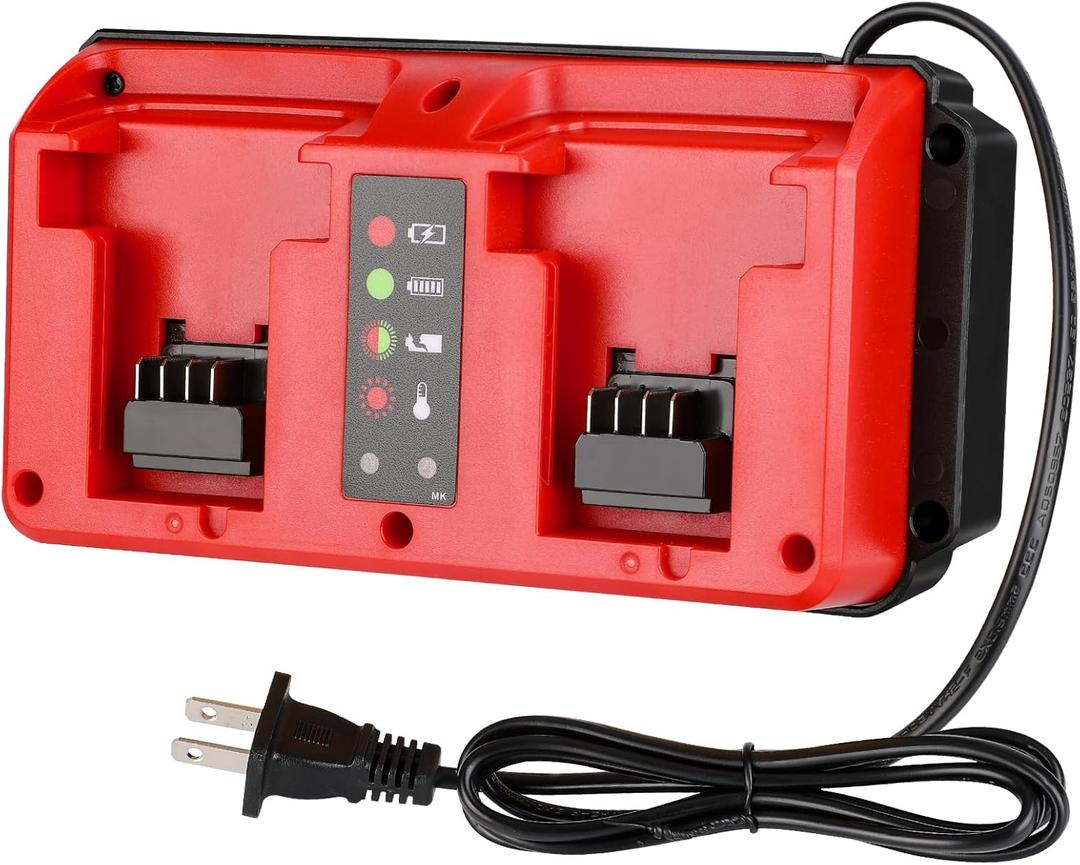 18V Battery Dual Charger Station 2 Port Compatible with Milwaukee M18 18V Battery, Mini Multi-Voltage Charger Input 100-240V (red)