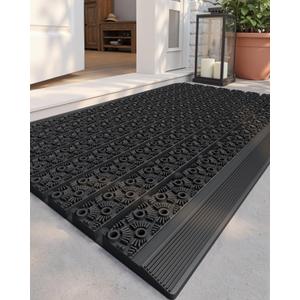 Color&Geometry Outdoor Mats for Front Door All Weather, 19"x30" Non Slip Low Pile Outside Door Mats, Dirt Trapping Waterproof Doormat Entrance, Black Welcome Matt