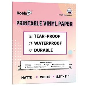 KOALA PAPER Waterproof Paper for Inkjet Printer, 8.5x11 Inch 30 Sheets, Matte White Tear-Resistant Printable Paper, Durable and Quick-Drying