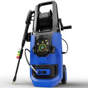 Pressure Washer, 5000PSI 3.2GPM Adjustable Touch Screen with 55FT Total Length Power Washer Electric Powered 4 Nozzles for Driveways Furniture or Cars 2000W, Blue