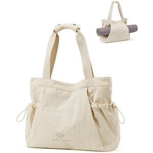 Gym Tote Bag for Women, Lightweight Yoga Mat Bag with Wet Dry Storage Pocket & Multi Pockets (16 Inch, Cream White)