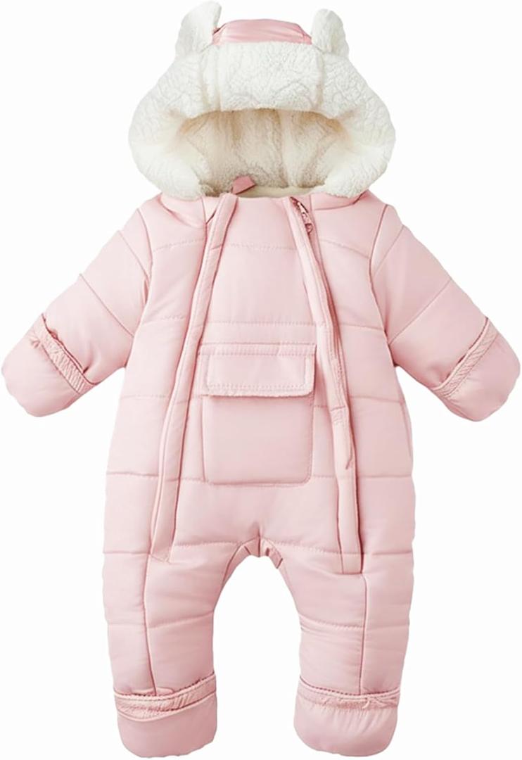 Baby Girls Boys Snowsuit Newborn Winter Clothes Jumpsuit Romper Infant Hooded Fleece Coat Jacket Outwear (18-24 Months, Pink)
