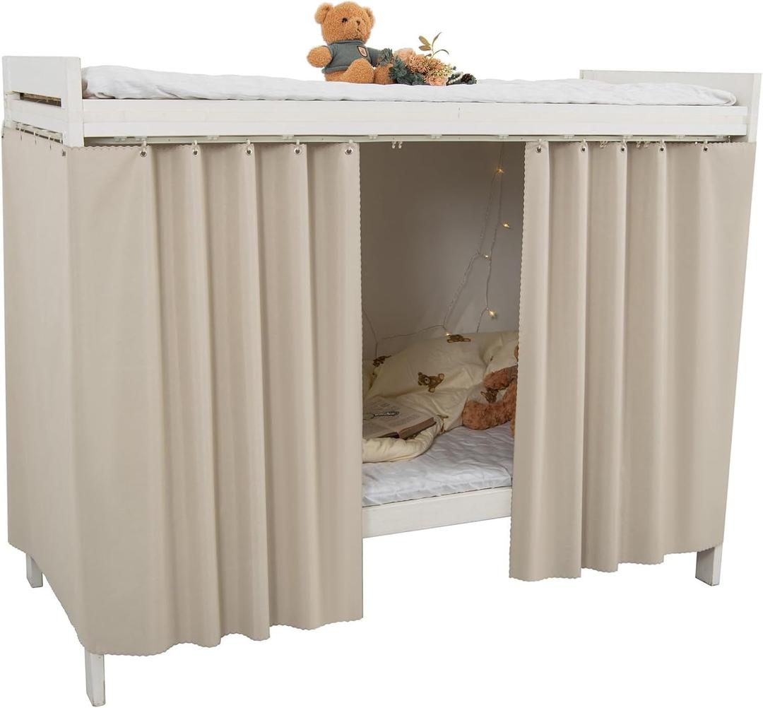 Heavy-Duty Blackout Bottom Bunk Bed Curtains Privacy Canopy Twin Size for Home Dorm, 2 Panels, Beige (78.7"W x 47.2"L (Pack of 2))