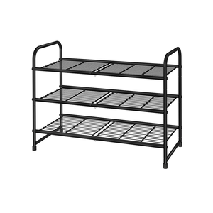 Simple Trending 3-Tier Stackable Shoe Rack, Expandable & Adjustable Shoe Shelf Storage Organizer, Wire Grid, Black