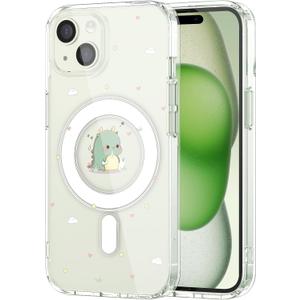 MAYCARI for iPhone 15 Pro Max Case Compatible with MagSafe, Magnetic Cute Dinosaur Design Clear Phone Cover for Girls Women Soft TPU Hard Back Shockproof Protective Case for iPhone 15 Pro Max 6.7"