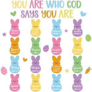 Easter Bulletin Board Decorations Set Bunny Easter Christian Classroom Decor Eggs God Says You are Paper Cutouts Religious Jesus Bulletin Board for Spring Sunday School Door Wall Chalkboard Church