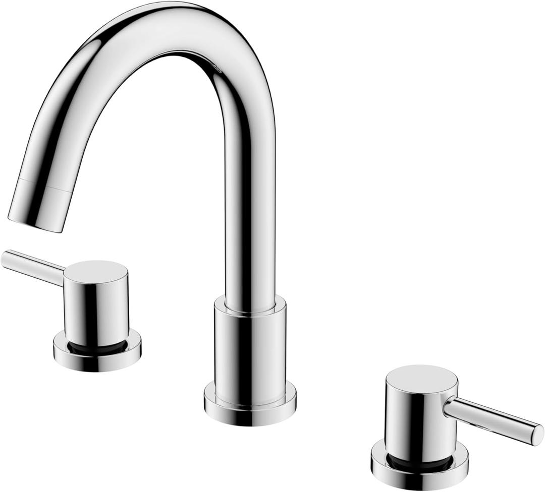 GAOMON 2 Handle 8 Inch Chrome Bathroom Sink Faucet 3 Hole,Widespread Sink Faucet with Valve and cUPC Water Supply Hoses, with Overflow Pop Up Drain Assembly