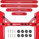 Stair Tread Template Tool, Stair Tread Gauge Measuring Tool jig with Angled Brace and Edge Flip Stops, Adjusting Length from 11.5" to 60", Solid Aluminum Alloy for Cutting Perfect Stairs (Red)