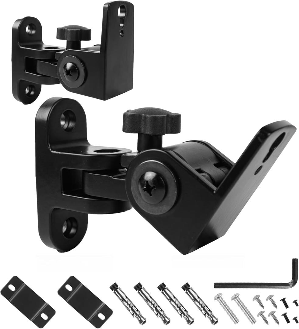 Nbguigdstr Universal Speaker Wall/Ceiling Mount Brackets,180Adjustment,2 Packs Black Metal Wall Mount for Small Speakers,Bookshelf Speakers,Surround Sound Speakers Holder-Support up to 30lbs