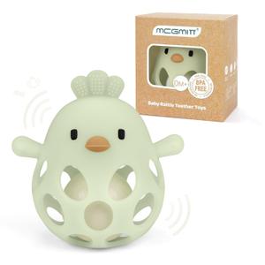 MCGMITT Baby Teething Toys for 3-6 Months, Easy Grasp Silicone Infant Rattle Teether Toy for 0-12 Months, BPA-Free Food Grade Baby Montessori Sensory Toys, Soft Infant Chew Toys for Teething Relief (Green)
