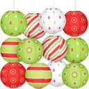 Bencailor 12 Pcs Christmas Hanging Paper Lanterns Set Decorative Christmas Party Lanterns Round Hanging Lamps for Xmas Home Decoration Supplies Props Graduation Holiday Decor(Christmas Tree, 12 Inch)