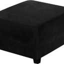 Velvet Ottoman Cover, Stretch Footstools Covers, Plush Foot Stool Slipcover, Removable Footrest Stool Sofa Slipcovers, Folding Storage Stool Furniture Protector for Living Room(Black,Square)