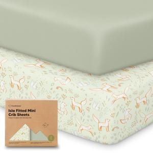 Pack and Play Sheets Fitted - 2-Pack Mini Crib Sheets for Pack N Play Mattress 38x26, Soft & Cozy, Neutral Toddler Playard Bedding, Snug Fitted Mini Baby Crib Mattress Cover Boy, Girl (Foxtrot)
