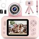 Kids Camera Girls for 3 4 5 6 7 8 9 Years Old Girls,1080P HD Video Selfie Camera with 32G SD Card Kids Digital Camera Toys for Toddler Birthday Gifts Pink (Beige)