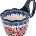 OZY Handpainted Soup Bowl with Handle,Ceramic Cereal Bowl Great for Soup, Ice cream, Fruits,Snack,Microwave &Dishwasher Safe (Snow Ink Plum Pink)