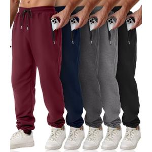Mens Sweatpants with Zipper Pockets 5 Pack Athletic Joggers for Men Warm Slim Fit Track Workout Running Sweat Pants L