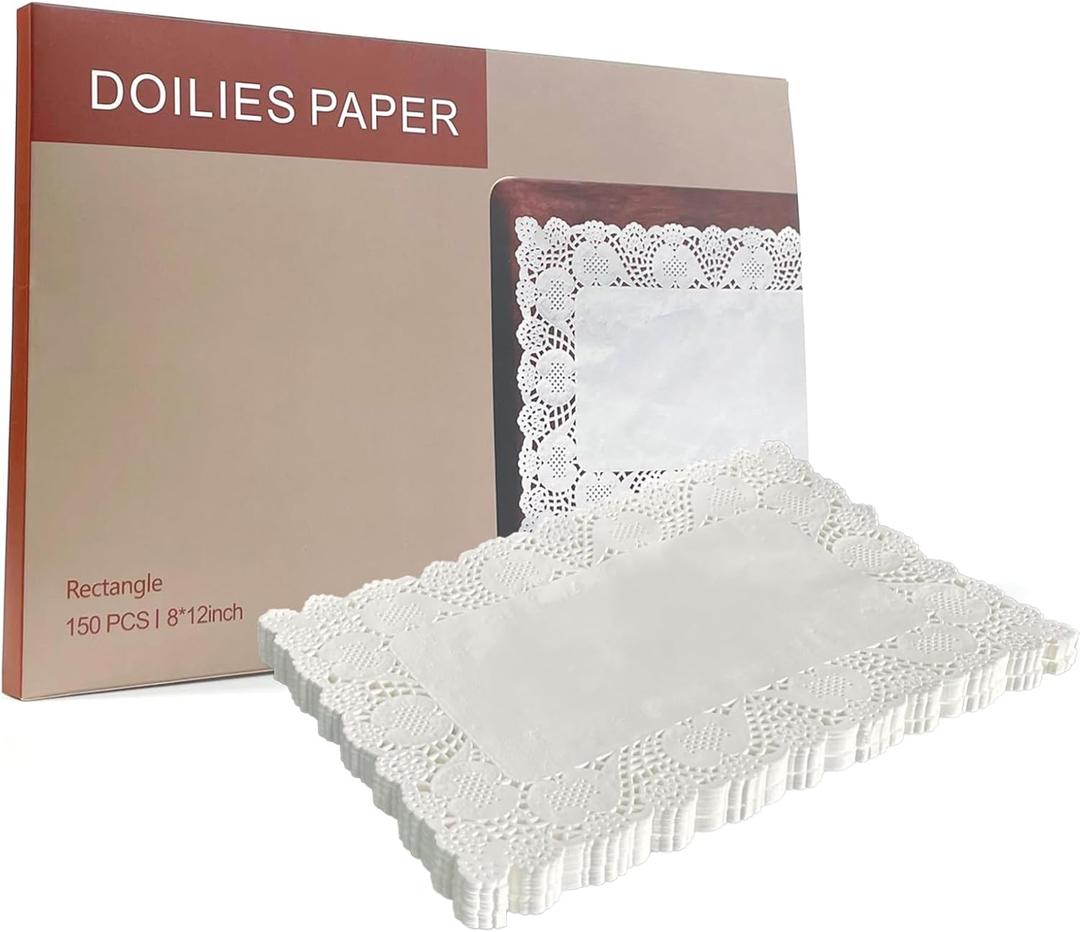 Aegwynn Lace Paper Placemats-8 inch x 12 inch Rectangle Paper Doilies 150 Pcs, Disposable Doilies, Elegant White Decorative Paper Doilies for Din, Parties, Birthday and Weddings