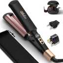 Mini Waver Hair Tool Crimper for Women Short Hair 0.4 inch Travel Double Barrel Small S Waver Ceramic Curling Iron (110-240V) Dual Voltage with 5 Temps, Anti-scalding (Black with EU/UK Plug Adapter)