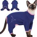DENTRUN Cat Clothes for Hair Control with Hair Sticky Fabric - Soft Recovery Suit & Breathable Lint-Resistant Cat Sweater for Cats Only, Kitten Onesie Pajamas, S, Blue