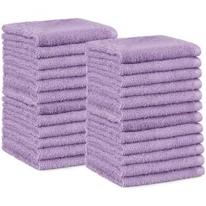 Amazon Basics face Towels for bathroom, 100% Cotton Extra Absorbent washcloth, Fast Drying - salon towel - 14Pack Lavender (12 x 12 inches)