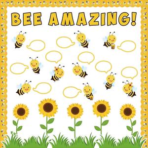 Bee Bulletin Board Cutouts - 147P Back to School Classroom Summer Decorations Bee Amazing Sunflower Theme Accents Name Tags Borders for Teachers Student Chalkboard School Wall Decor