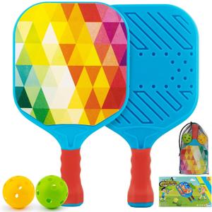 Outdoor Toys for Kids Pickleball Paddles - Outside Beach Yard Games Toy for Kid Ages 4-5-6-7-8-12 Year Old Boys & Girls Gifts, Balls Set of 2, Lightweight & Durable Grip for Small Hands, Beginner (Multicoloured)