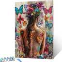Sexy Girl Back with Tattoo Painting Fashion Woman Paint by Number Kits Flowers,Butterfly 16 x 20 inch Canvas DIY Oil Acrylic Painting for Kids Adults Beginner with Brushes Office Decor(DIY Frame) (Artwork-10)