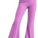 Deuerr Girls' Flare Leggings with Pockets Trendy Girls' Ribbed Knit Bell Bottoms High Waisted Yoga Pants Black for 4-12Years (7-8 Years, 1pcs-purple)