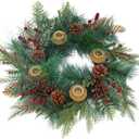 Seasons Candle Holder Wreath, Christmas Advent Centerpiece Decor,18 inch Candle Wreath Decorations for Table Indoor Home & Church