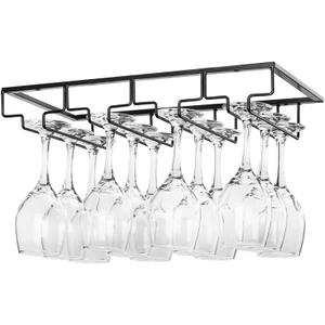 Wine Glass Rack Under Cabinet - Stemware Holder Metal Wine Glass Organizer Glasses Storage Hanger for Bar Kitchen Black 4 Rows