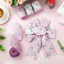 Vintage Floral Wired Edge Ribbon Purple Rose Flower Ribbon Retro Spring Fabric Ribbon for Wreath Bow Making DIY Crafts Wrapping, 4 Rolls, 24 Yard