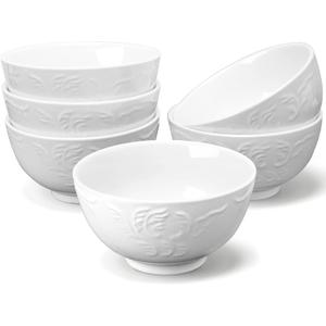 6-Pack 24 Ounce Cereal Bowls with Embossed Texture, Porcelain Deep Ceramic Bowls, Dishwasher & Microwave Safe