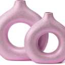 Modern Donut-Shaped Decorative Vases, Handmade Minimalist Boho ins Style, Modern Vase for Home Decor for Wedding Dinner Table Party Living Room Office Bedroom (Purple-Gold, Extra Large + Large)