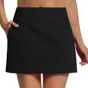 Sarin Mathews Women's Skort 95% Cotton Mini Tennis Skirt with Built-in Shorts and Pockets for Golf Pickleball Running (Black, L)