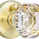 Champagne Glass Door Knobs Interior with Lock, Gold Satin Brass Crystal Privacy Octagon Door Knobs for Bedroom Bathroom