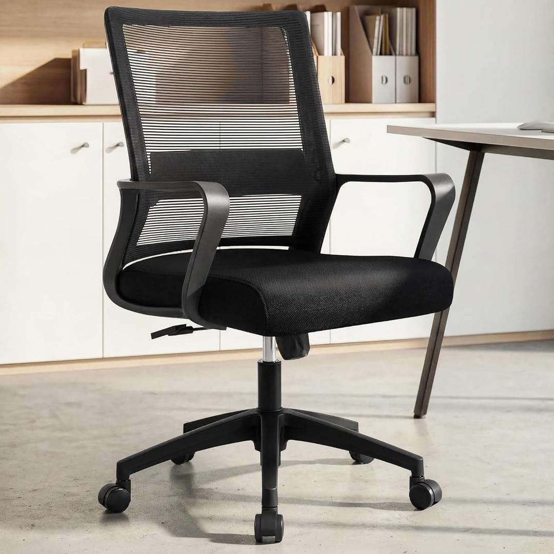 Neo Chair Office Desk Chair Gaming Computer Chair Ergonomic Mesh Mid Back with Rolling Wheels Lumbar Support Comfy Swivel Adjustable for Home (Black)