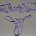 Women 2 Piece Push Up Embroidered Mesh Sheer Lingerie Set See Through Bra and Panty Size S