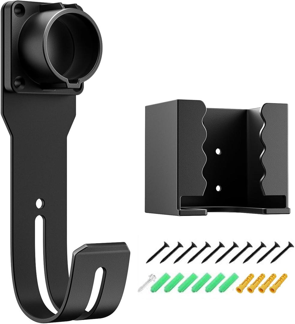 EV Charger Holder Wall Mount Kit, Ev Charging Cable Holder, EV Cable Box Organizer&J-Hook Electric Car Plug Nozzle Holster for SAE J1772 Connector(Indoor/Outdoor Use)