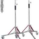 Kate 2 Pack Heavy Duty 10.8ft Light Stand with Casters, Adjustable Reinforced Stainless Steel Light Stand Tripod with 3 Wheels for Photography for Studio Softbox, Monolight, Reflector (Heavy Duty With Pulleys Two-piece Set)