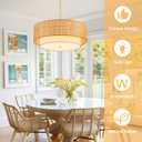 SineRise 18'' Rattan Farmhouse Chandelier, 3-Lights Boho Large Pendant Light Fixture,Hand Woven Chandeliers for Dining Room with Fabric Shade, Hanging Rattan Drum Light Fixtures for Kitchen Hallway, 18 inch Round