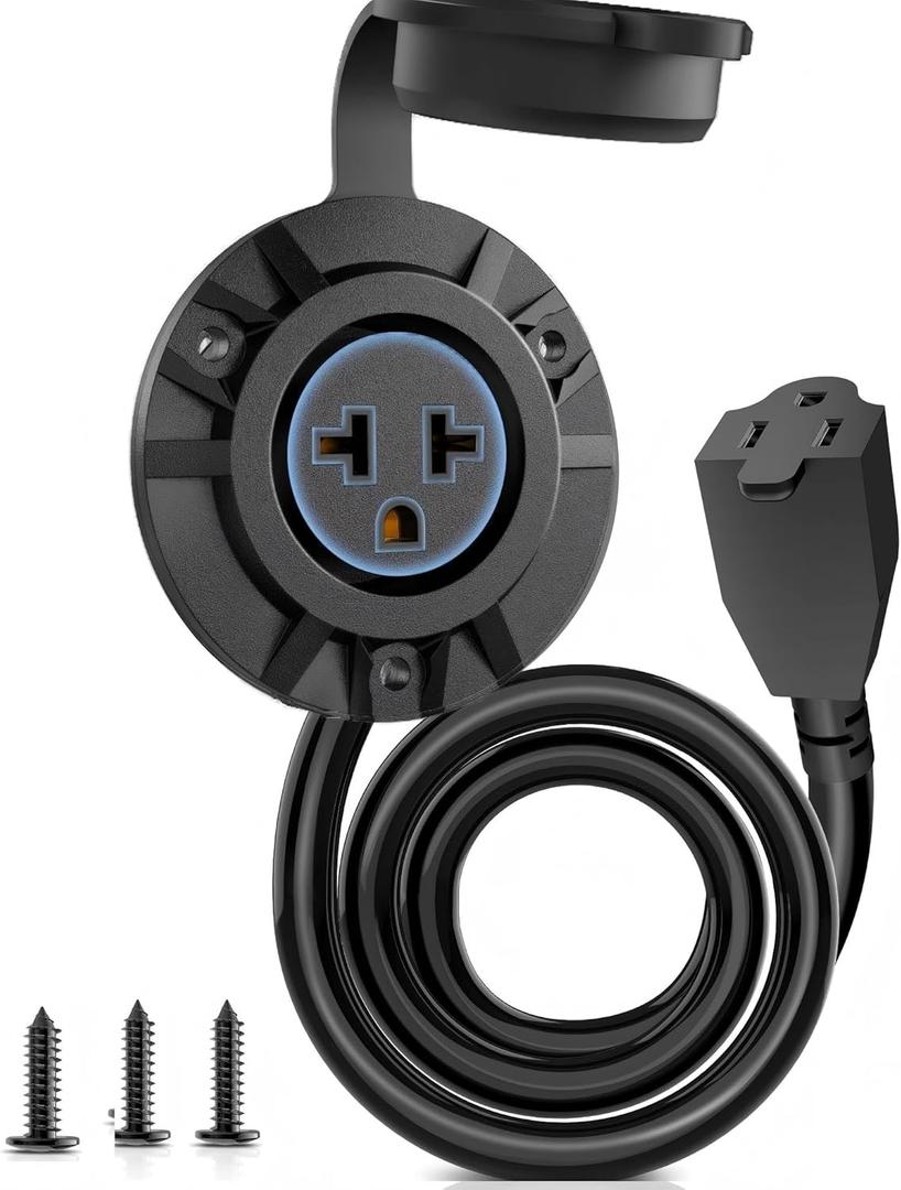 Outdoor Outlet Extender, Weatherproof Power Outlet, Receptacle Outlet,125 Volt NEMA 5-15R, RV Electrical Outlet with Integrated 20-Inch Extension Cord 12AWG, Outdoor Outlet Cover.