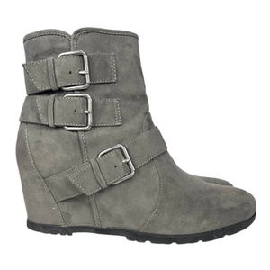 UNISA Women's SUEDE ANKLE BOOTS Gray 4" WEDGE HEEL Size 7 1/2