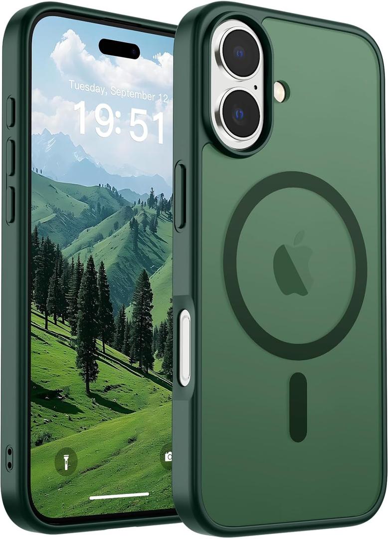 SUPFINE Magnetic for iPhone 17 Case (Compatible with MagSafe)(Military Grade Drop Protection) Translucent Matte Shockproof with Anti-Fingerprint Phone Cover 2025,Forest Green