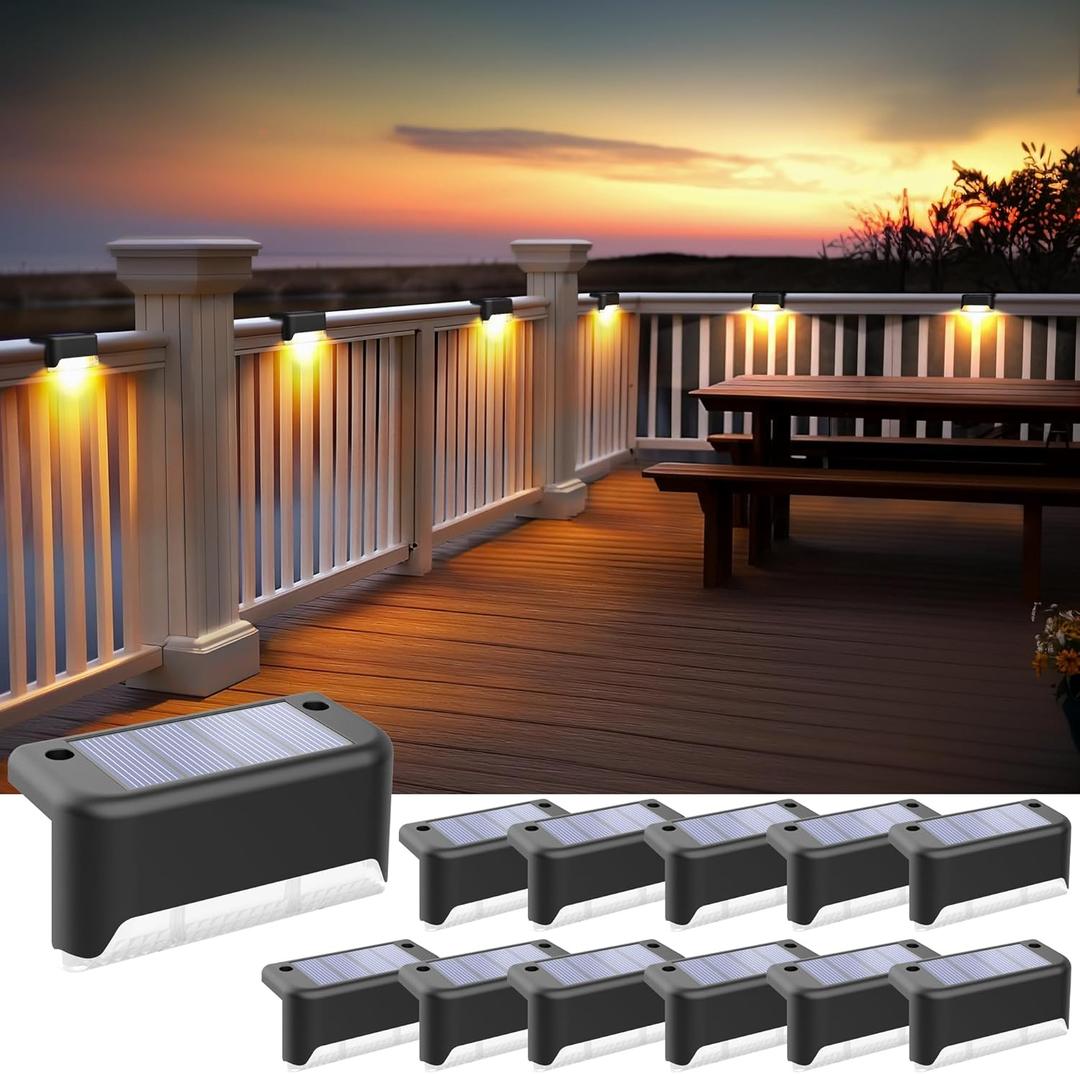 SOLPEX Solar Fence Lights Outdoor, Solar Step Lights Waterproof LED Deck Lights for Stair, Balcony, Railing, Front Porch, Yard, Garden and Patio Decor (12 Pack Warm White) (Black)